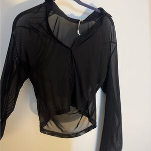 J for Justify Black Sheer Button-Front Blouse